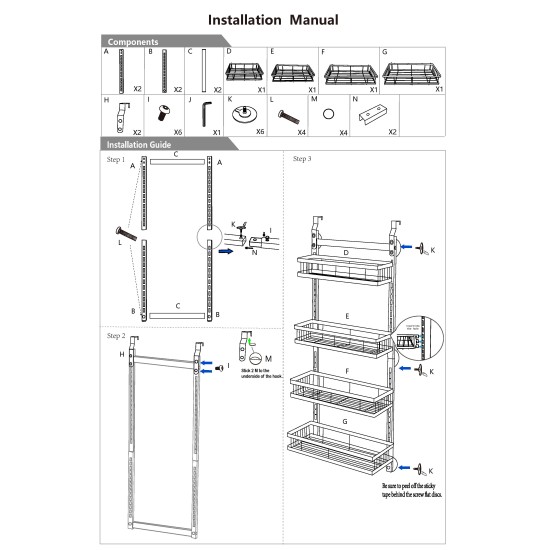 4 Tiers Kitchen Bathroom Pantry Over The Door Hanging Organizer Adjustable Baskets Storage Rack Shampoo Conditioner Body Wash Shelf